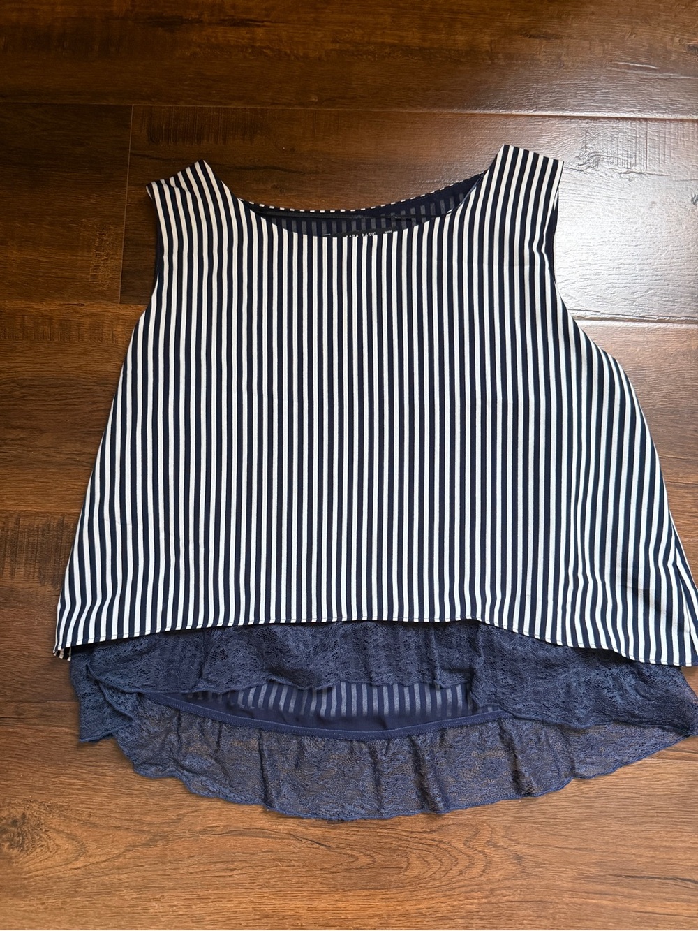 Zara Basic Navy and White Striped Sleeveless Top